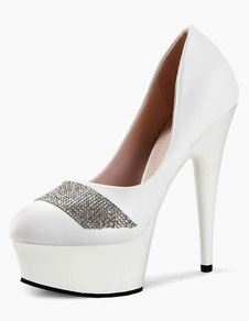 Eacarpins plateforme à talons aigus cuir perforé fait main avec strass