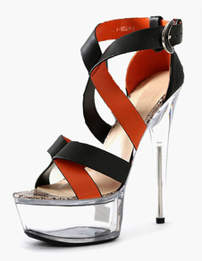 Sandales plateforme parfaites à talons aigus cuir perforé et tordu