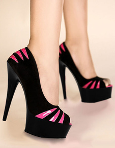 Sandales mode peep-toe en micro daim cuir perforées