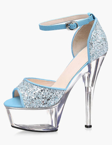 Sandales de mariage en tissu de paillettes cuir perforé à talons aigus