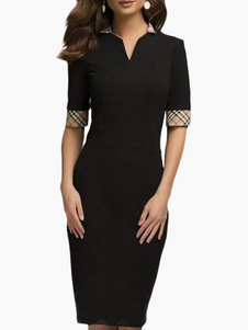 Robe bodycon noir col large écossais à revers