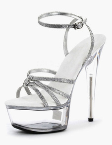 Sandales de mariage en tissu de paillettes cuir perforé à talons aigus