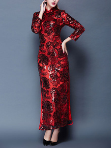 Robe rouge paillettes Split pour femmes