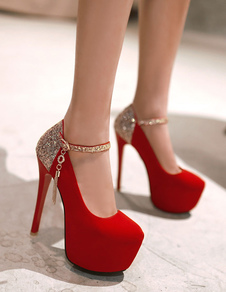 Sandales de mariage rouge ornement métallique à talons aigus