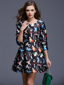 Robe skater bleu foncé impression plissé imprimé fleuri