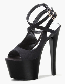 Chaussures à bout ouvert à talons aigus en micro daim noir cuir perforé