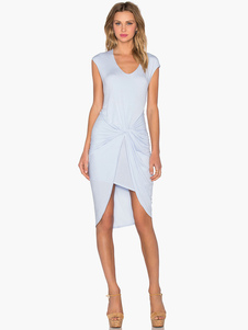 Robe d'été bleu ciel claire col ras du cou