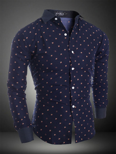 Chemise en coton bleu marine foncé imprimé fleuri