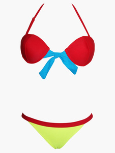 Costume bikini beauspandex bicolore bicolore avec noeud à licou femme