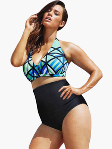 Maillot de bain 2 piècesspandex multicolore à licou et dos décolleté femme