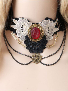 Chaînes de noir en dentelle Lolita synthétique Neckalce
