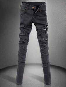 Jean Slim gris foncé en coton avec zip