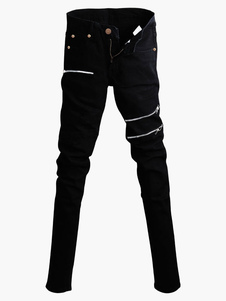 Jean Slim noir en coton avec zip