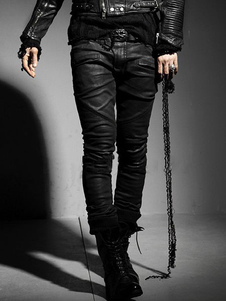 Jean Slim noir en coton plissé