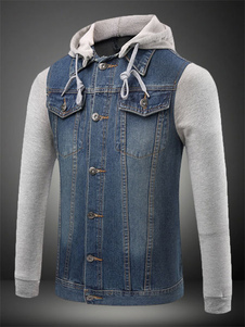 Blouson beau en denim bleu color-block avec cordon