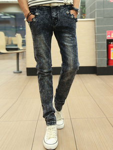 Jean Slim gris foncé en coton avec bouton