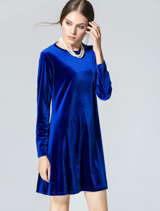 Robe droite en velours côtelé unicolore multicouche