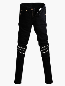 Jean Slim noir en coton avec rivet