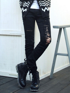 Jean Slim noir en coton creusé