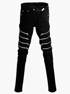 Jean Slim noir en coton avec zip