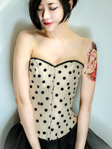 Corset Lolita synthétique beige pois pour femme
