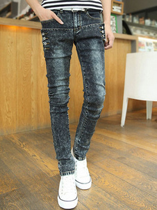 Jean Slim gris foncé en coton avec bouton