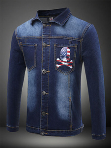Veste en denim bleu imprimé squelette fleuri