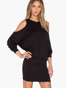 Mini robe noir unicolore convenable col rond