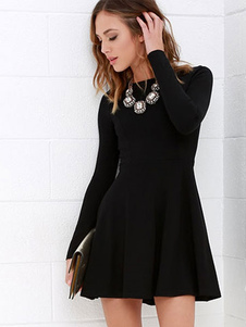 Robe skater casual noir unicolore col rond