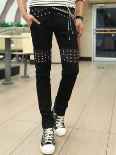 Jean Slim noir en coton avec rivet