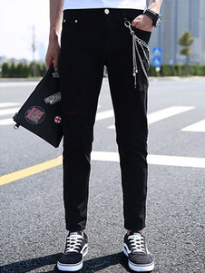 Jean Slim noir en coton avec bouton