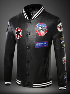 Veste homme noir imprimé lettres brodé col montant