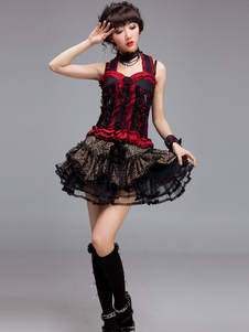 Cosplay Lolita corset sexy rouge et loir avec dentelle