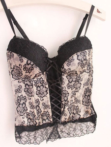 Corset Lolita synthétique beige dentelle pour femmes