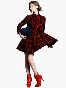 Attrayant manteau écossais avec poches noeud papillion col montant