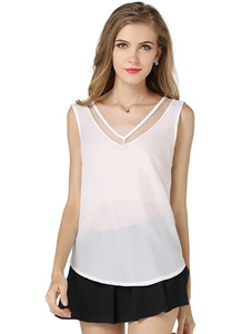 Débardeur féminin casual unicolore avec filets col V