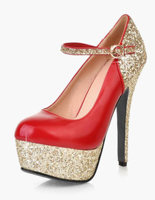 Escarpins à plateforme à talons aigus ruban aux chevilles avec paillettes