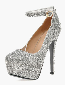 Escarpins fascinants plateforme à talons prismes en tissu de paillettes