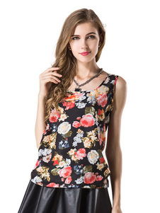 Débardeur féminin casual à pois imprimé fleuri col rond