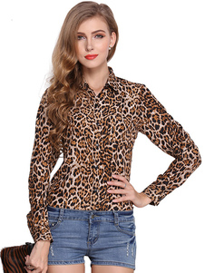 Blouse décontracté à motif léopard imprimé fleuri