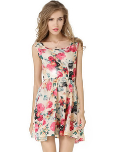 Robe d'été imprimé fleurie col rond