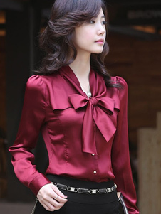 Blouse femme décontracté unicolore avec noeud multicouche