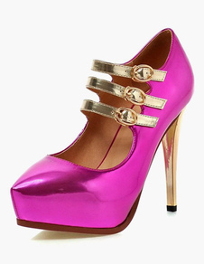Attrayants escarpins à bout pointu et talons prismes Mary Janes avec boucle