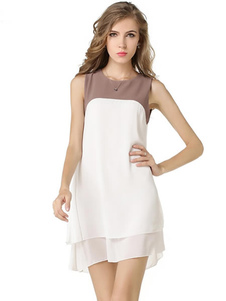 Robe d'été blanche color-block multicouche col rond