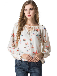 Blouse casual écru blanc imprimé animal fleuri