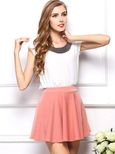 Blouse femme casual unicolore avec perles