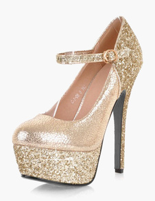 Escarpins fascinants plateforme à talons aigus ruban aux chevilles avec paillettes