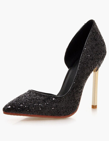 Escarpins à bout pointu et talons prismes Paillette talons couverts avec paillettes