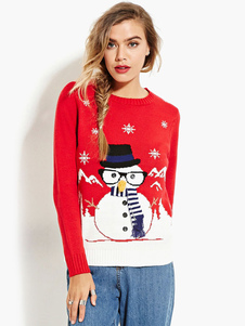 Pull femme rouge motif de noël