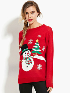 Pull femme rouge motif de noël